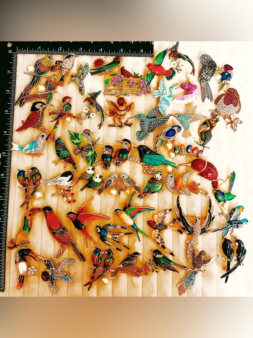 Bird Brooch Lot 50 Rhinestone Enamel Hummingbird Toucan Swallow Pins Mixed Set